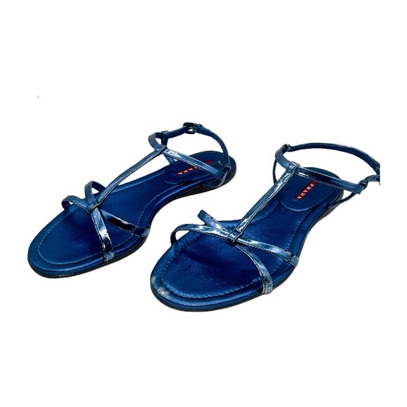 Prada Blue Metallic Sandals Size 7.5 - Picture 1 of 10